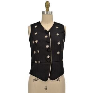 Vintage Cement Embroidered Vest Top size XS Black Crepe Minimalist Waistcoat